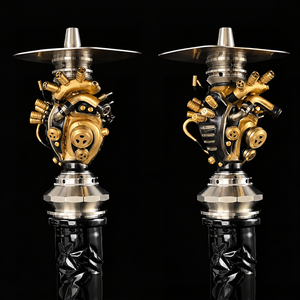 Sculpture de chicha artistique en forme de cœur mécanique en résine et acier inoxydable de 40 cm avec corps en verre pour la décoration de salons de chicha, hôtels et clubs - Product Image 4
