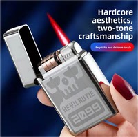 Briquet électronique à induction gonflable CL2102, alimenté au butane, à batterie, en métal, coupe-vent, haut de gamme, pour homme, flamme rose, avec poulie