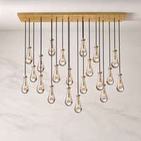Lustre suspendu moderne en verre en forme de goutte d'eau, finition laiton, pour projets de hall d'hôtel et de salle à manger