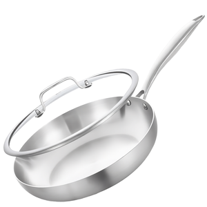Padella Antiaderente in Acciaio Inox 304 con Coperchio, Pentola da Cucina a 3 Strati in Acciaio Inox, Adatta per Forno e Lavastoviglie - Product Image 1