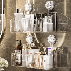 Acrylic Wall Mounted Bathroom Storage Rack 2 Tier Suction Cup Corner Shelf For Skincare Toothbrush Holder With Durable Design - Product Image 1