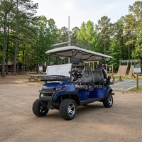 Voiturette de golf homologuée DOT avec pare-brise teinté, siège rabattable, carrosserie bleu foncé et toit blanc, Club Car Ten Point One Inch Display