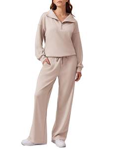 Completo <span class=keywords><strong>Donna</strong></span> di Nuova Collezione: Felpa con Mezza Zip e Pantaloni Ampi <span class=keywords><strong>Casual</strong></span> – Set Sportivo da <span class=keywords><strong>Donna</strong></span> Primaverile all'Ingrosso Personalizzabile Alxin - Product Image 2