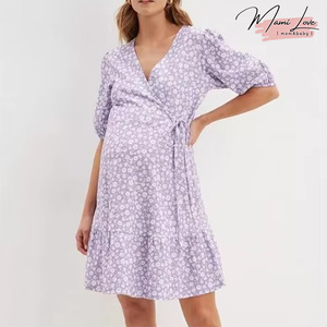 Robe <span class=keywords><strong>de</strong></span> maternité tendance à manches bouffantes, mini-robe respirante et antibactérienne, coupe trapèze, pour l'été et les séances photo <span class=keywords><strong>de</strong></span> <span class=keywords><strong>grossesse</strong></span> - Product Image 1