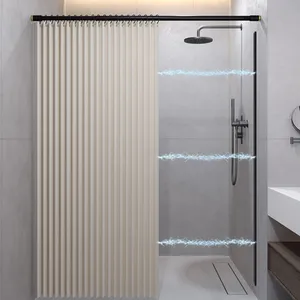 Cortinas de ducha personalizadas de tamaño completo, sin perforación, impermeable, plegable, de succión magnética