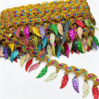 Accessoires de vêtements ethniques pour la scène et la danse, à faire soi-même, avec motifs de feuilles colorées, dentelle, pompons et pointes, pour bordures décoratives