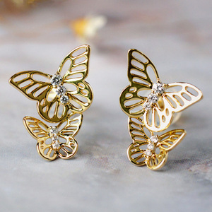 Orecchini a Farfalla Traforati per Donne, Orecchini Scintillanti a Forma di Farfalla, Gioielli di Moda Quotidiana - Product Image 2