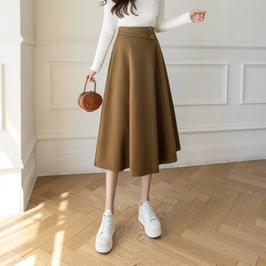 Nouvelles arrivées printemps-été : jupe midi unie taille haute pour femme, élégante, décontractée, style A-line, idéale pour le bureau. - Product Image 2