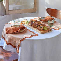 Nappe en lin 100 % naturel faite à la main avec logo personnalisé Ali Baba, bord brodé festonné, serviettes en lin pour hôtel et mariage