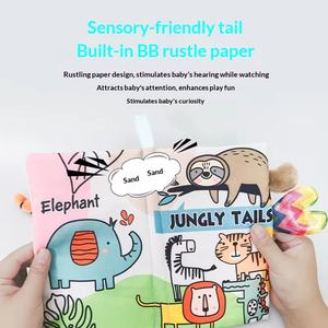 Livres sensoriels en tissu doux et lavable, queues d'animaux de <span class=keywords><strong>la</strong></span> jungle, reliure tactile, jouets d'activités sensorielles, livres en tissu pour bébés et enfants - Product Image 2