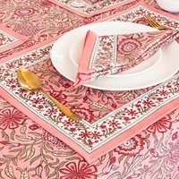 Nappe en coton pur à imprimé floral, motif botanique rose, rectangulaire, pour table à manger