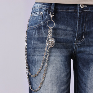yueli Western Hip Hop Metal Waist Chain Double Layer <b>Skull</b> Pendant Zinc Alloy Denim Jeans Decoration Casual Fashion Body Chain - Product Image 1