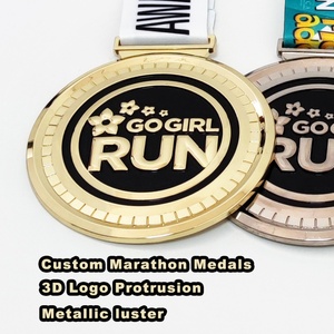 Medallas Deportivas Personalizadas de Metal Dorado 3D Go Girl Run - Diseño Moderno Antiguo para Eventos de Triatlón y Maratón - Product Image 3