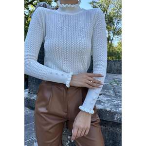 Pull tricoté col roulé Off-White pour femme, motif imprimé décontracté, broderie frontale, grande taille, fermeture éclair, chaud pour l'hiver, vente en gros - Product Image 1