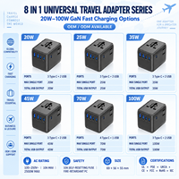 Adaptateur de voyage universel multi-ports, chargeur GaN 35W avec 3 USB-C et 2 USB-A pour les voyages d'affaires internationaux