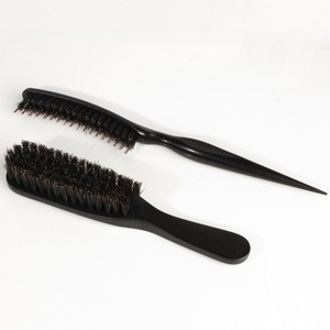 Lot <span class=keywords><strong>de</strong></span> 2 brosses coiffantes en poils <span class=keywords><strong>de</strong></span> sanglier noirs et nylon pour femmes et hommes - Product Image 2