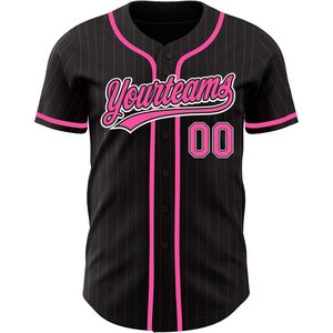 Maillot de baseball personnalisé à rayures noires et roses, unisexe, anti-humidité, sublimé, à boutons, vêtement de sport - Product Image 2