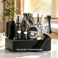 Kit de Toilettage de Barbe Bio et Écologique pour Hommes, 10 Pièces, Marque Blanche, Anti-Frisottis, Huile à Barbe, Ciseaux, Sac de Rangement en Lin – Vente en Gros