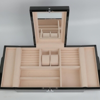 Montre en bois noir brillant et organisateur de bijoux Boîte de rangement de bijoux élégante avec compartiments de doublure en velours Serrure à empreintes digitales