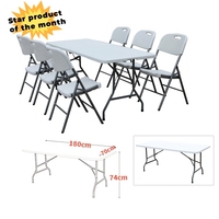 Table pliante de 6 pieds, table à manger pliante en plastique (blanc, PEHD, moule à souffler)