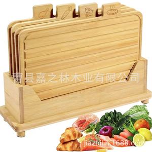 Juego de Tablas de Cortar de Bambú 39x11.7x25.9cm, Tabla de Cortar Multifuncional para Cocina con Soporte, Rectangular, Color Madera Natural - Product Image 1