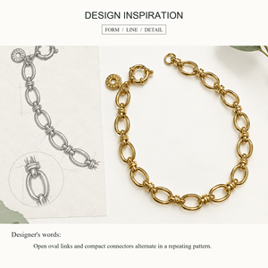 สร้อยข้อมือแบบโอวัลลิงค์ - สแตนเลสสตีล ชุบทอง 14K ด้วยระบบสุญญากาศ ขนาด 210 มม. - Product Image 3