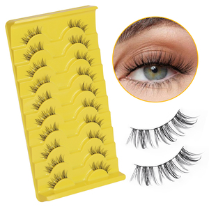 Custom Logo 10 Pairs Short Wispy Cat Eye 3d Vegan Eye <b>Lashes</b> <b>Half</b> False Eyelashes Package Box Full Strip Eyelashes - Product Image 1