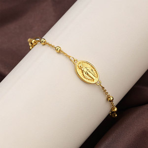 Religious 316L Stainless Steel 14k 18k Gold Plated Catholic Bead Bracelets With Charms Rosary Virgin Mary Bracelet for Women <b>Men</b> - Product Image 4