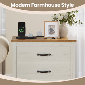 <span class=keywords><strong>Table</strong></span> <span class=keywords><strong>de</strong></span> <span class=keywords><strong>chevet</strong></span> style ferme pour chambre à coucher, collection LIRY, avec 3 tiroirs et station <span class=keywords><strong>de</strong></span> charge, idéale pour appartement - Product Image 4