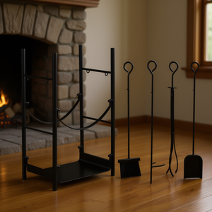 Accessorio per Caminetto, Porta Legna in Acciaio Verniciato a Polvere, Design Moderno Rettangolare per l'Organizzazione del Caminetto - Product Image 2