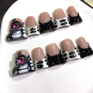 <span class=keywords><strong>Uñas</strong></span> postizas acrílicas de alta calidad hechas a mano, estilo pato corto, <span class=keywords><strong>blanco</strong></span> y negro, <span class=keywords><strong>con</strong></span> ojo turco francés, para venta al por mayor - Product Image 2