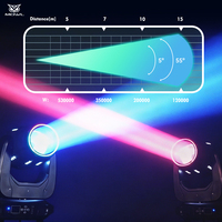 MOWL Lot de 2 Nouveaux projecteurs à tête mobile Sharpy DMX512 318W avec anneau halo et bande lumineuse, avec flight case