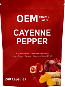Pabrik GMP OEM Grosir Suplemen Herbal 12-in-1 Cayenne Pepper Softgel dengan Ekstrak Bit, Biji Anggur & Vitamin D3 K2 - Product Image 1
