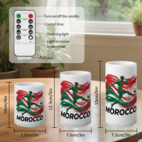 Bougie décorative personnalisée pour fans de football du Maroc, lot de 3, lumières LED sans flamme en forme de pilier, design imprimé match 2026 avec télécommande et minuterie