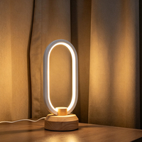 Lampe de table LED ovale 5W 5V avec base en bois de hêtre, 3000K-6000K, dimmable, USB Type-C, veilleuse de chevet, décoration d'intérieur