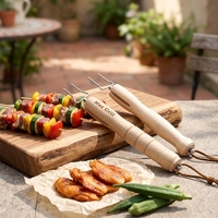 Fourchette et brochettes de barbecue en acier inoxydable ESTICK avec longueur réglable et manche en bois - Portable pour le camping en plein air et les grillades en arrière-cour