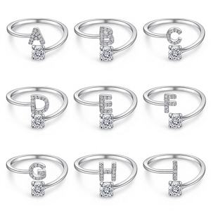 Bague en argent avec lettres, plaquée rhodium, ajustable, pour fiançailles, mariage et soirée, bijoux de mode pour femmes - Product Image 1