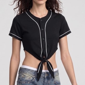 Vintage Y2K Cropped <b>Baseball</b> Jersey Top for Women Tie Front Button Down Streetwear Game Day Outfit - Product Image 3