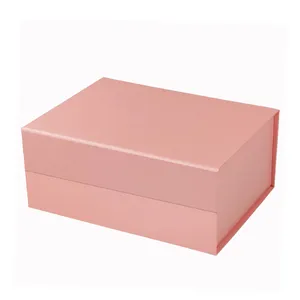 Caixa de papelão biodegradável embalagem dobrável magnética caixa de presente rosa com fita wedding gift box para jóias cosméticas