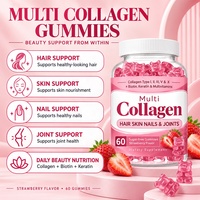 Gummies au collagène avec biotine et kératine, 60 unités, prêts à être expédiés, sans sucre, saveur fraise, soutien pour les cheveux, la peau et les ongles