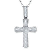 Collier pendentif croix en argent sterling et moissanite, bijoux géométriques hip-hop pour hommes et femmes