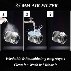Air Filter 35mm Black And <b>Silver</b> For Car Modification With Clamp Included - Product Image 5