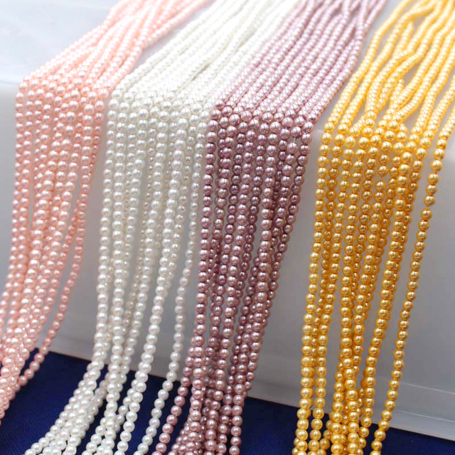 3MM Plated Color Shell Pearl Round Beads Nude Pearl Suitable for Making Necklace Bracelets Various DIY Jewelry 15.5 Inches