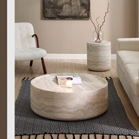 Table Basse Scandinave en Fibre de Verre Couleur Marbre Travertin, Design Moderne, Plateau Décoratif pour Centre de Maison, pour le Salon