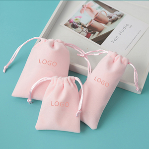 Personalised Custom Logo Printed <b>Small</b> Pouch Velvet <b>Bags</b> Luxury Necklace Jewelry Pink <b>White</b> Velvet Pouch - Product Image 2