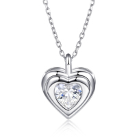 Bijoux fins, collier avec pendentif en argent sterling 925, coupe princesse, CZ Hrart, élégant