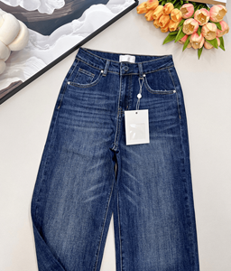 Jeans de Mezclilla de Cintura Alta y Pierna Ancha, Pantalones de Pierna Recta con Lavado Vintage para Uso Diario e Informal - Product Image 1