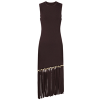 25227 Robe d'été pour femme, nouvelle collection, haute qualité, en maille extensible, col rond, coupe ajustée, sans manches, ornée de perles et de franges, élégante