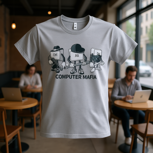 Camiseta Computer Mafia de algodón gris para hombre, camiseta gráfica informal - Product Image 3