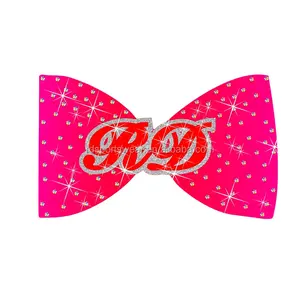 Latest Customized Cheerleader Hair Bow for Competition White Red and yellow Cheer Bows Glitter